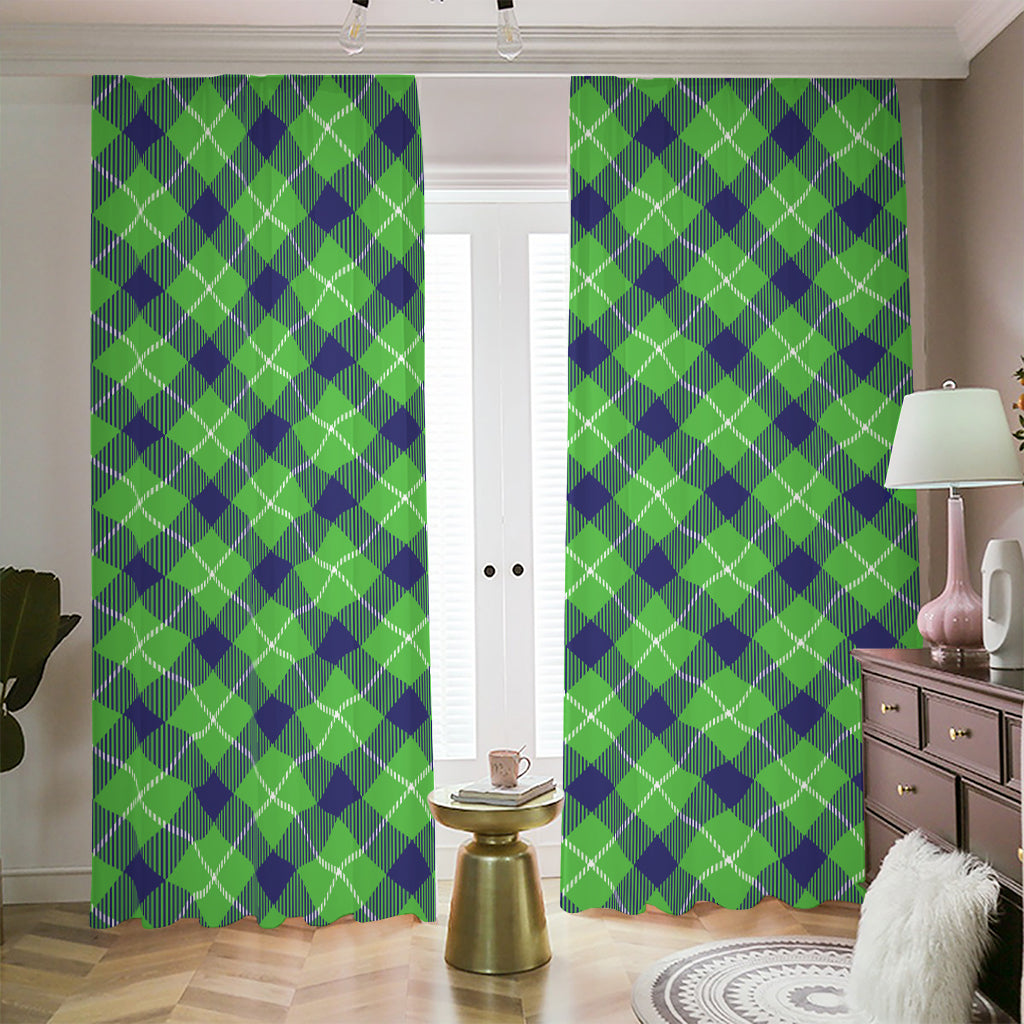 Green Blue And White Plaid Pattern Print Blackout Pencil Pleat Curtains