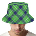 Green Blue And White Plaid Pattern Print Bucket Hat