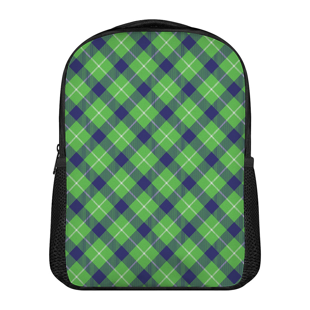 Green Blue And White Plaid Pattern Print Casual Backpack
