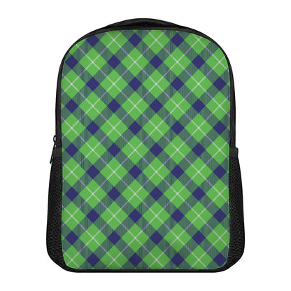 Green Blue And White Plaid Pattern Print Casual Backpack