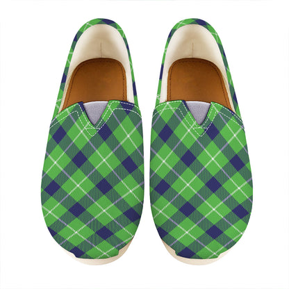 Green Blue And White Plaid Pattern Print Casual Shoes