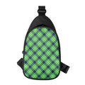 Green Blue And White Plaid Pattern Print Sling Bag