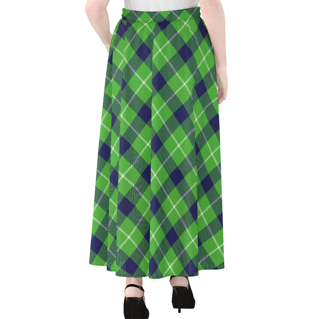 Green Blue And White Plaid Pattern Print Chiffon Maxi Skirt