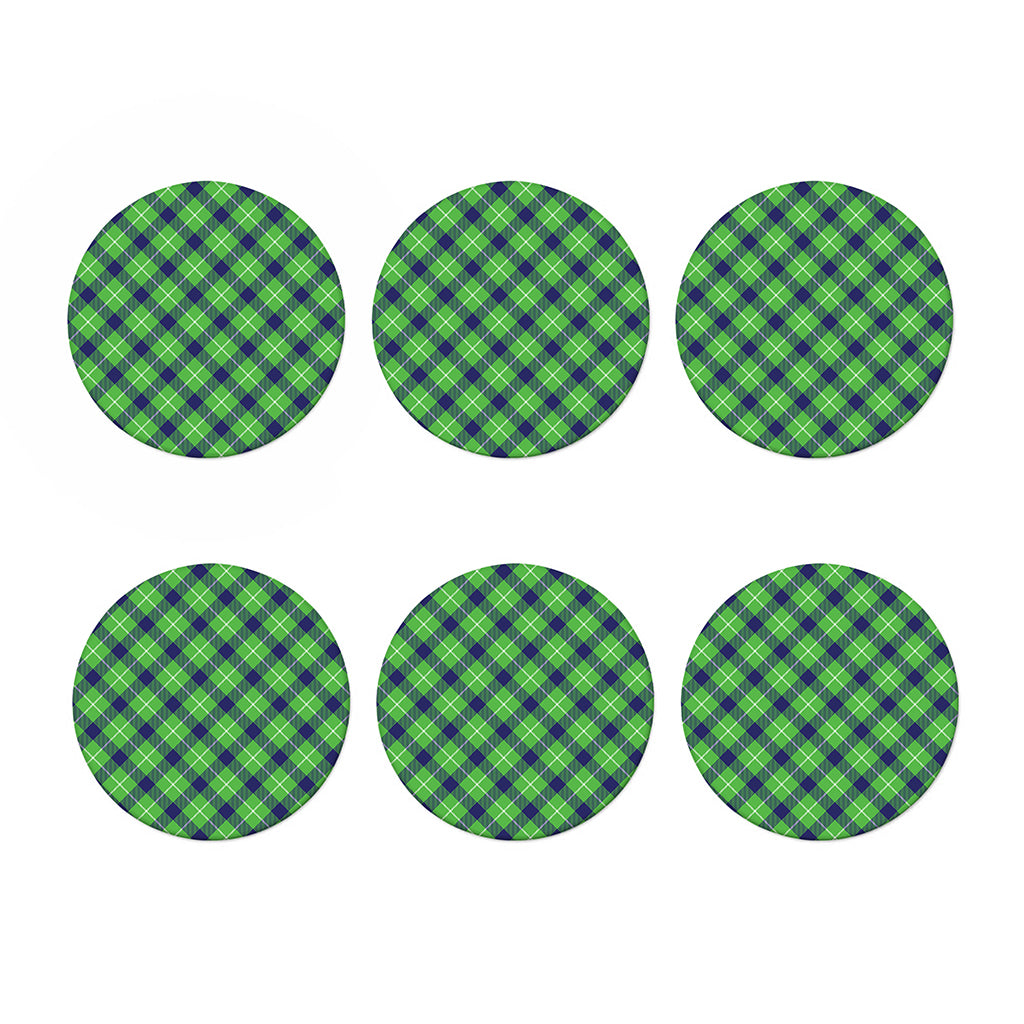 Green Blue And White Plaid Pattern Print Coaster Set