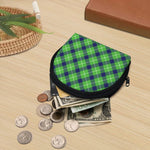 Green Blue And White Plaid Pattern Print Coin Purse