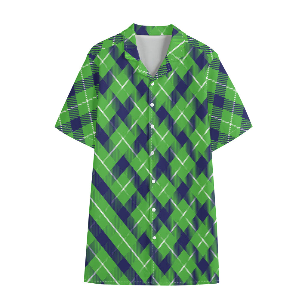 Green Blue And White Plaid Pattern Print Cotton Hawaiian Shirt