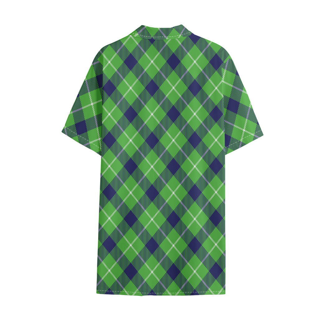 Green Blue And White Plaid Pattern Print Cotton Hawaiian Shirt