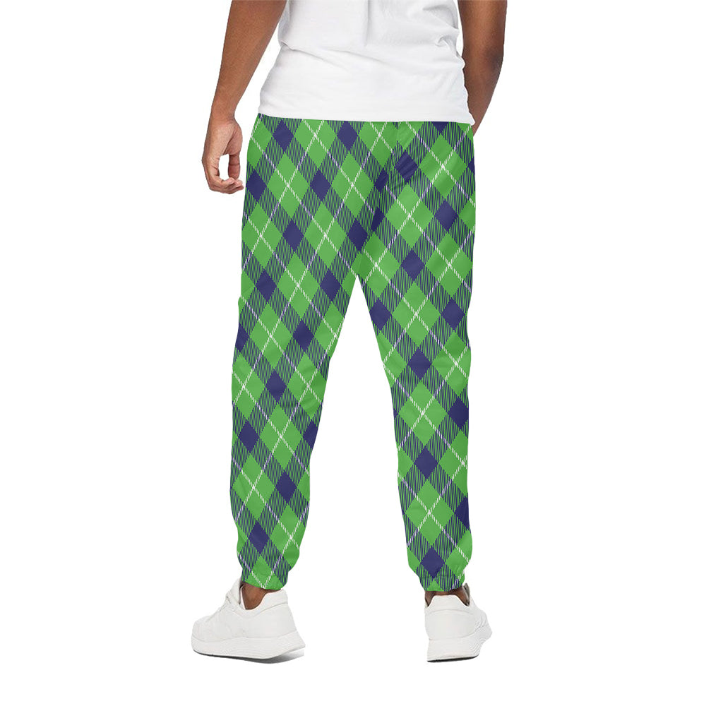 Green Blue And White Plaid Pattern Print Cotton Pants