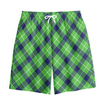 Green Blue And White Plaid Pattern Print Cotton Shorts