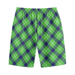 Green Blue And White Plaid Pattern Print Cotton Shorts