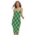 Green Blue And White Plaid Pattern Print Cross Back Cami Dress