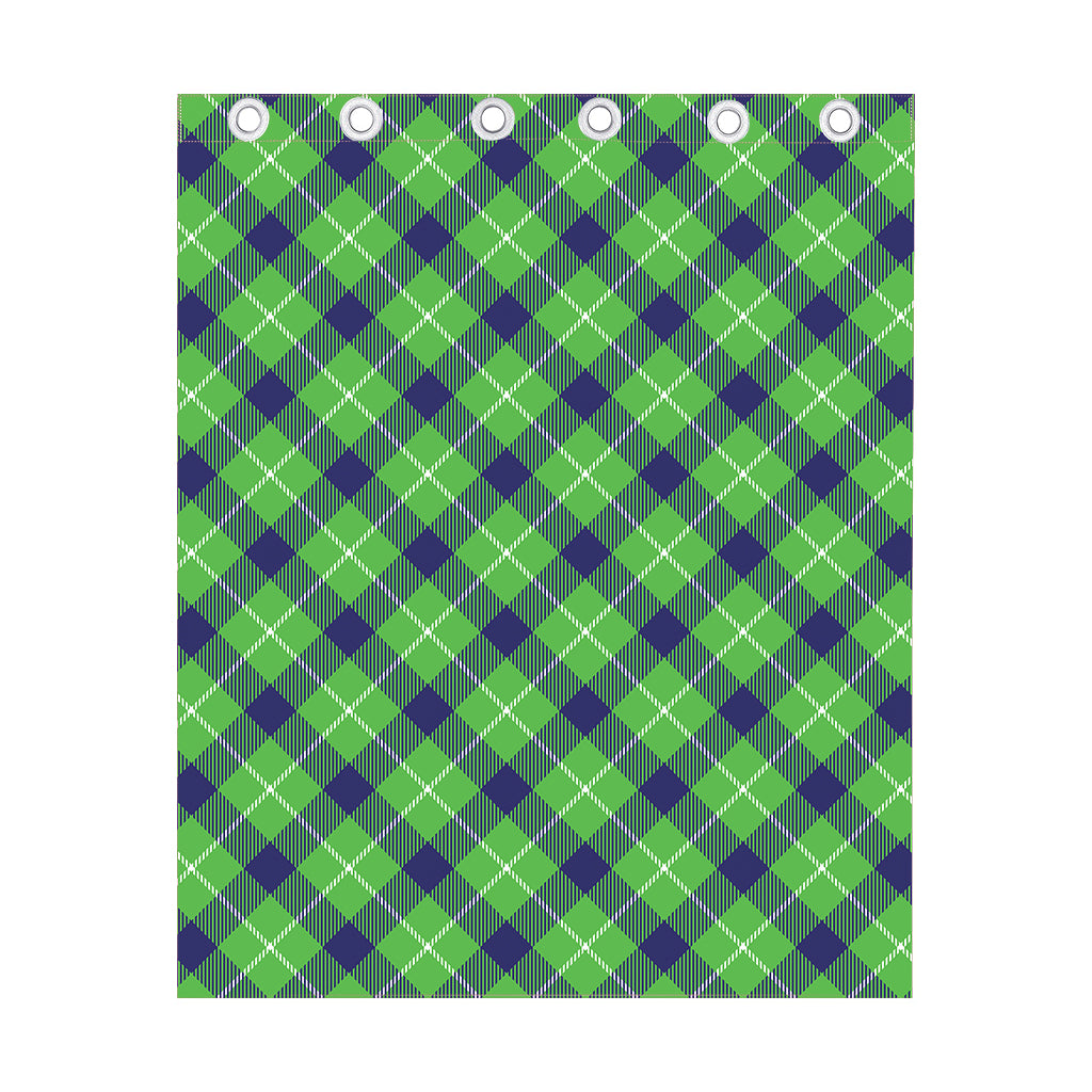 Green Blue And White Plaid Pattern Print Curtain