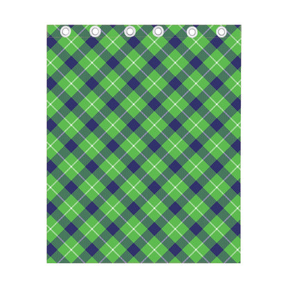 Green Blue And White Plaid Pattern Print Curtain