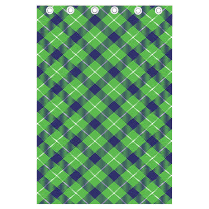 Green Blue And White Plaid Pattern Print Curtain