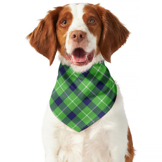 Green Blue And White Plaid Pattern Print Dog Bandana