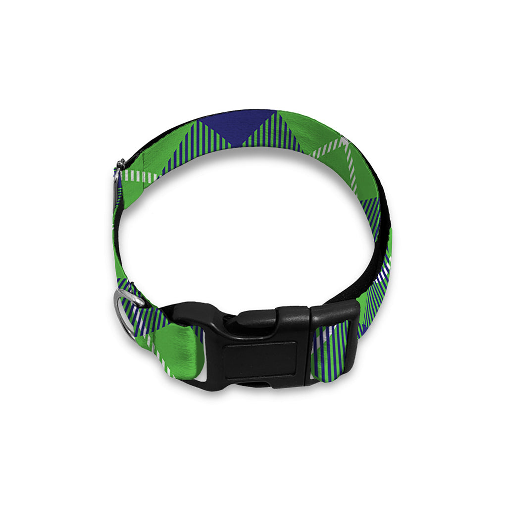 Green Blue And White Plaid Pattern Print Dog Collar