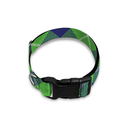Green Blue And White Plaid Pattern Print Dog Collar