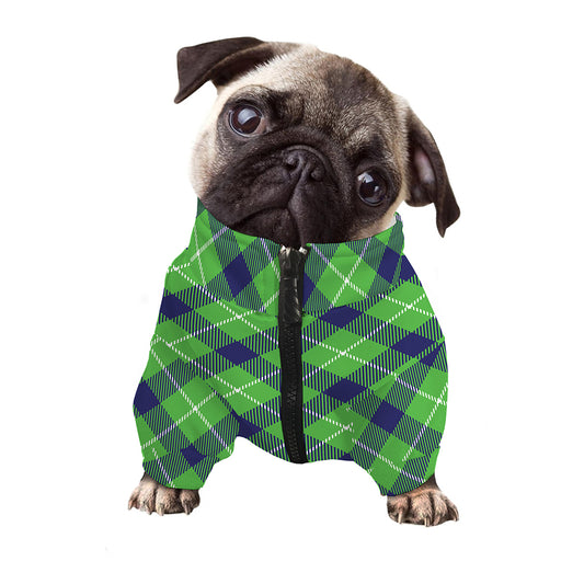 Green Blue And White Plaid Pattern Print Dog Zip Up Jacket