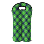Green Blue And White Plaid Pattern Print Double Neoprene Wine Tote