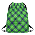 Green Blue And White Plaid Pattern Print Drawstring Backpack