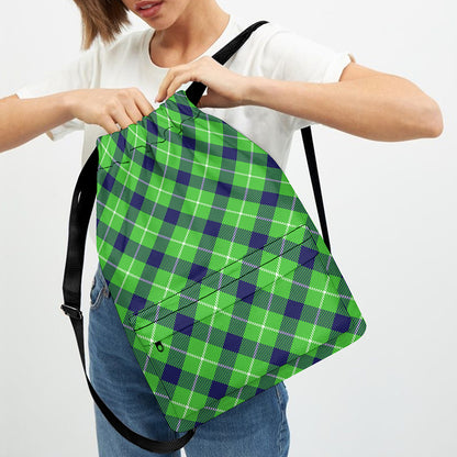 Green Blue And White Plaid Pattern Print Drawstring Backpack