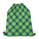 Green Blue And White Plaid Pattern Print Drawstring Bag