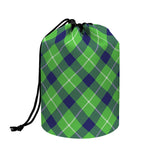 Green Blue And White Plaid Pattern Print Drawstring Makeup Bag