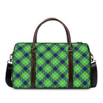 Green Blue And White Plaid Pattern Print Duffle Bag