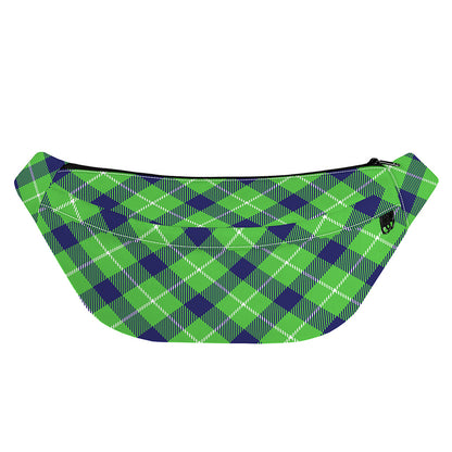 Green Blue And White Plaid Pattern Print Fanny Pack