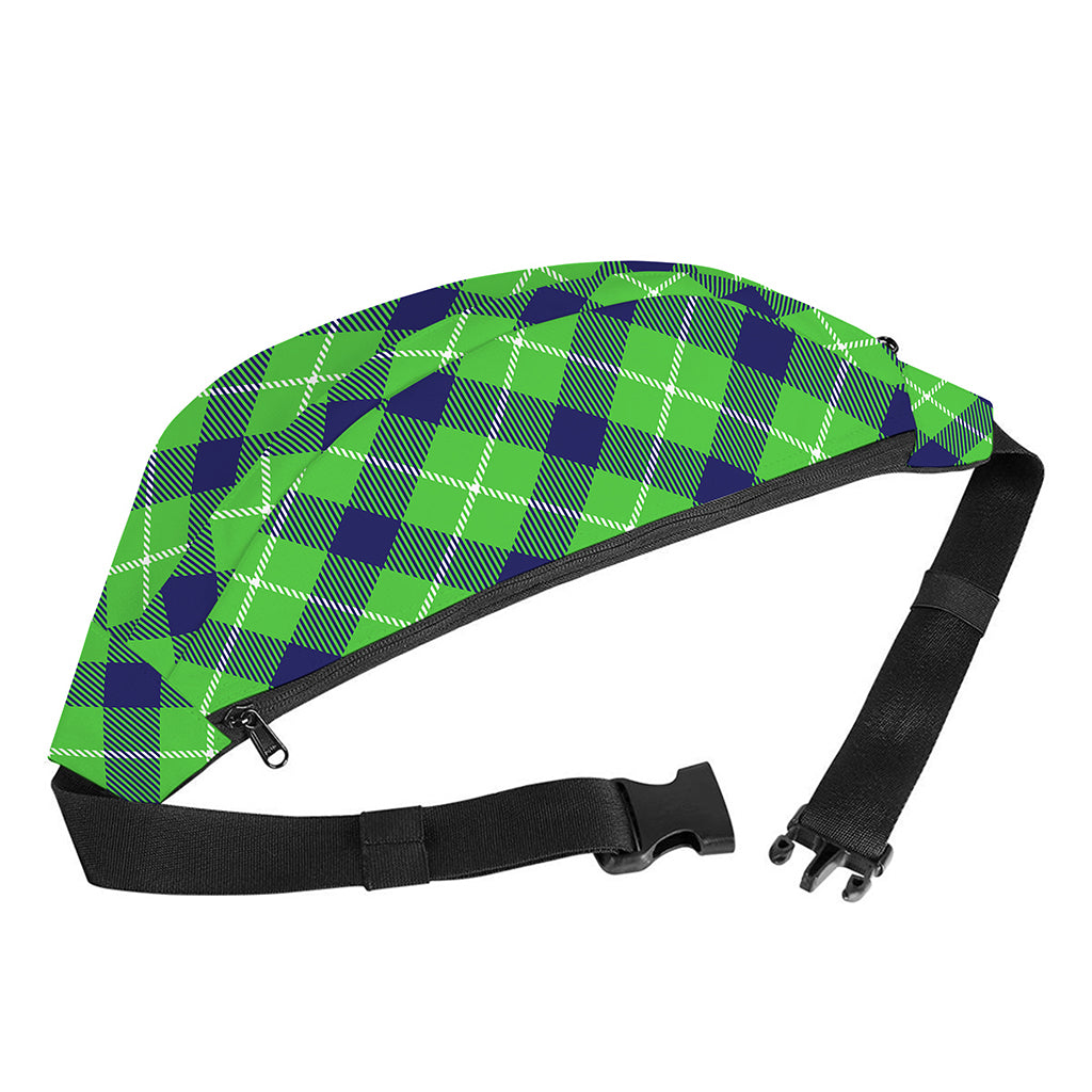 Green Blue And White Plaid Pattern Print Fanny Pack