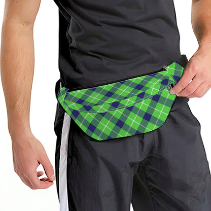 Green Blue And White Plaid Pattern Print Fanny Pack