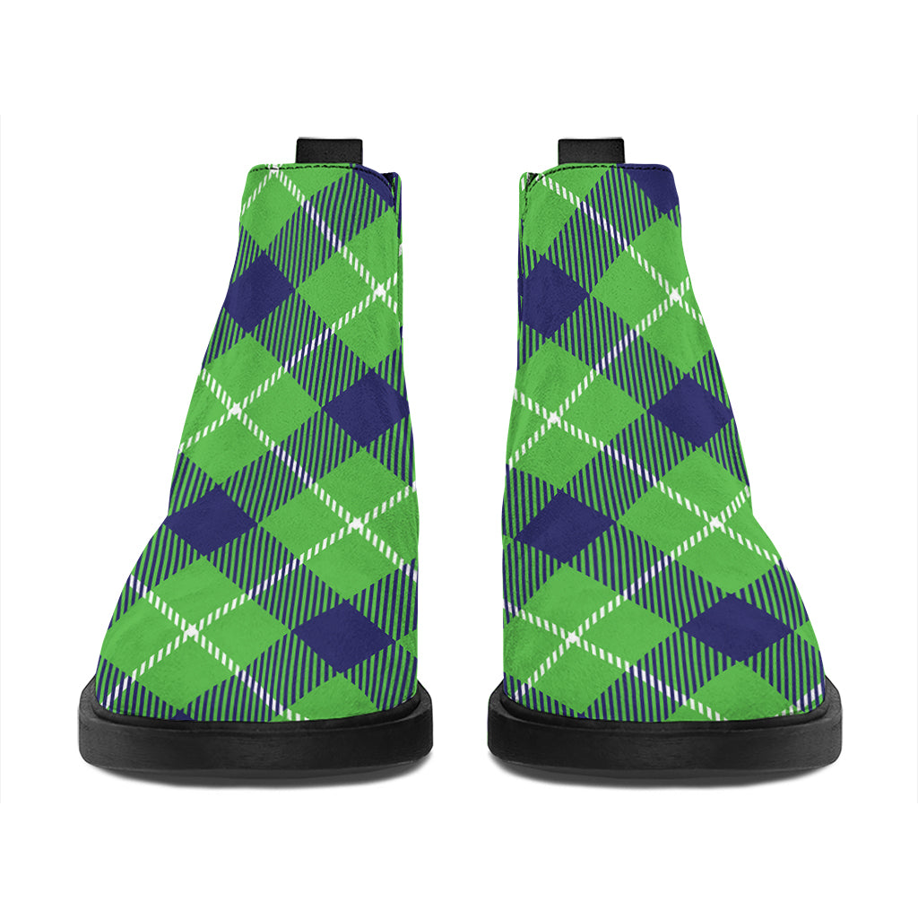 Green Blue And White Plaid Pattern Print Flat Ankle Boots