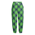 Green Blue And White Plaid Pattern Print Fleece Lined Knit Pants