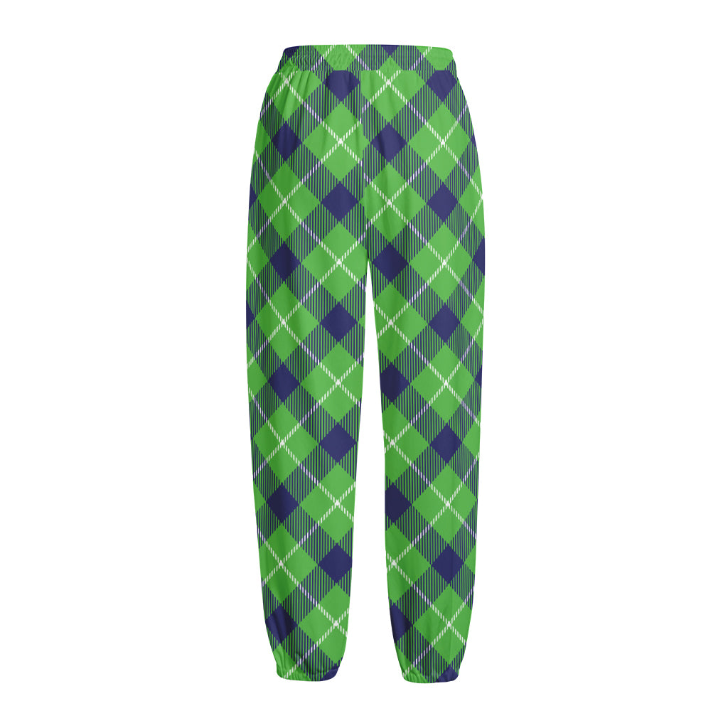Green Blue And White Plaid Pattern Print Fleece Lined Knit Pants