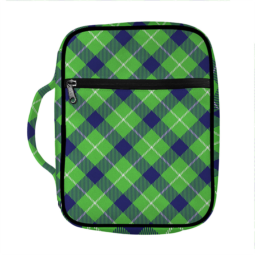 Green Blue And White Plaid Pattern Print Front Pocket Bible Bag