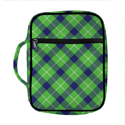 Green Blue And White Plaid Pattern Print Front Pocket Bible Bag