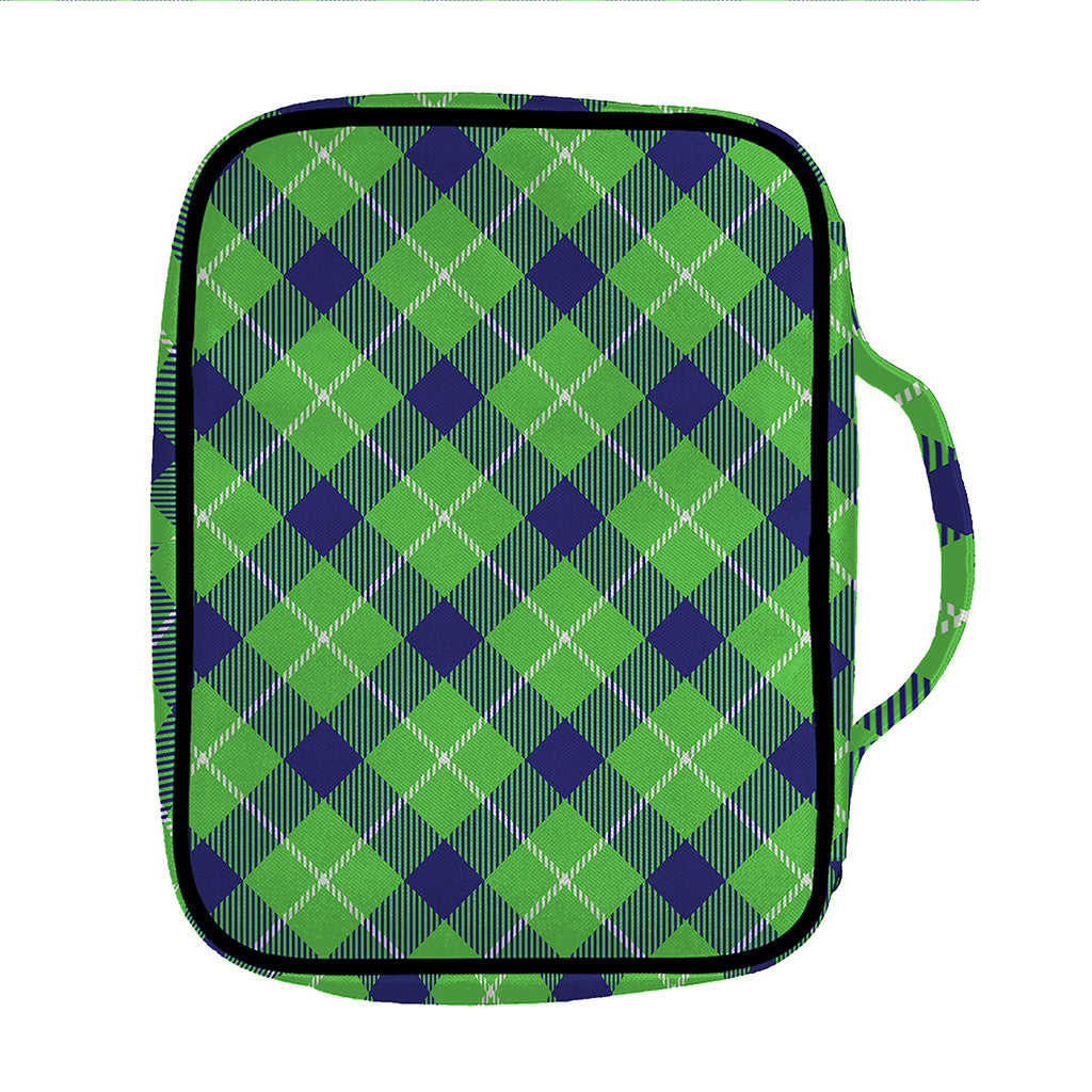 Green Blue And White Plaid Pattern Print Front Pocket Bible Bag