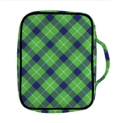 Green Blue And White Plaid Pattern Print Front Pocket Bible Bag