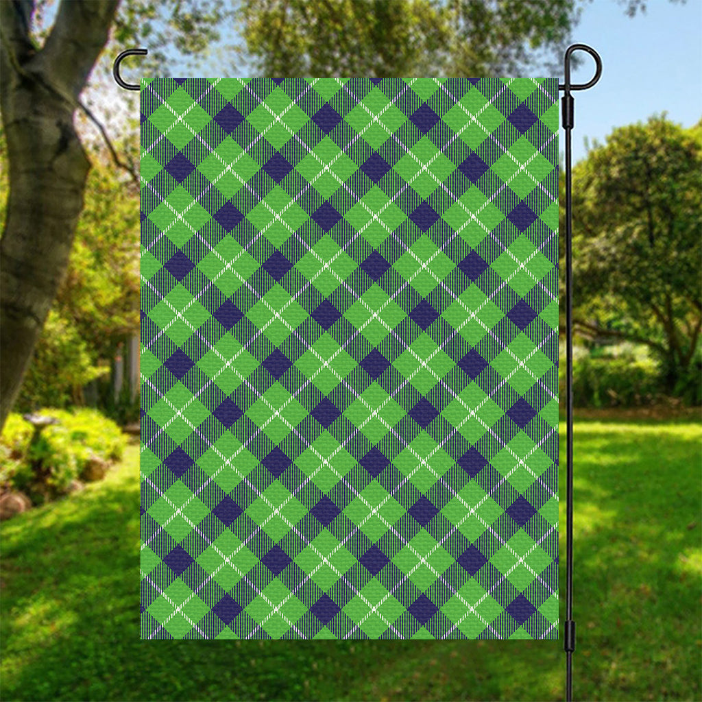 Green Blue And White Plaid Pattern Print Garden Flag