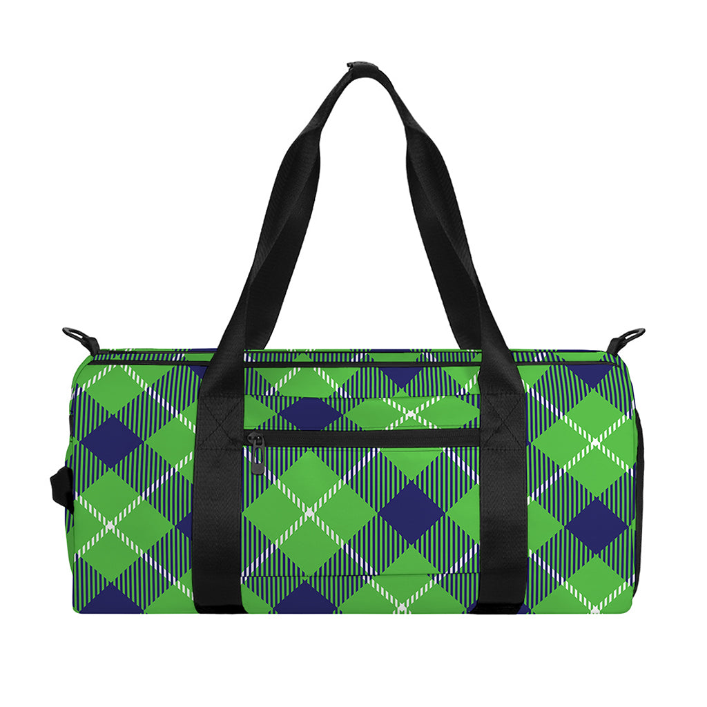 Green Blue And White Plaid Pattern Print Gym Bag