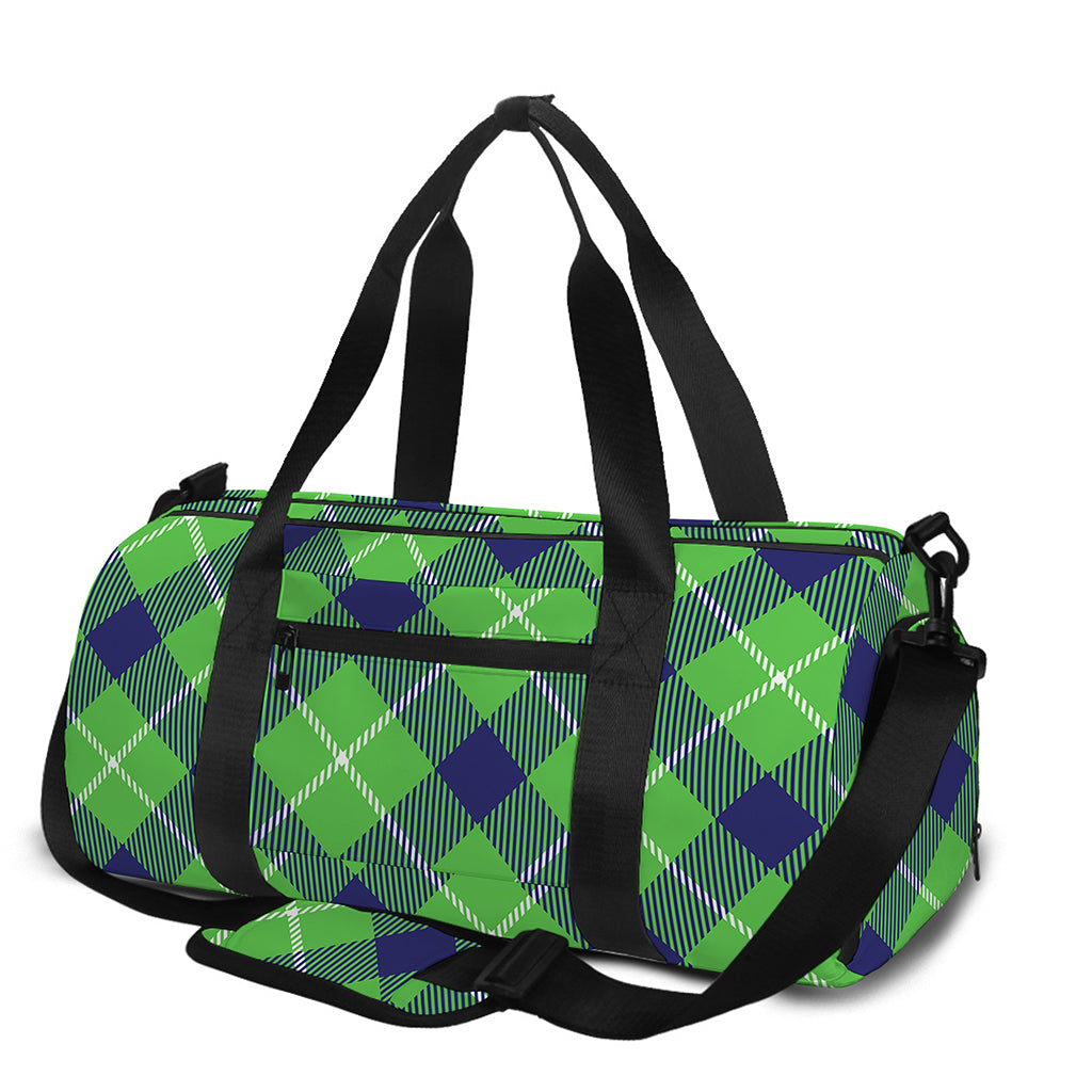 Green Blue And White Plaid Pattern Print Gym Bag
