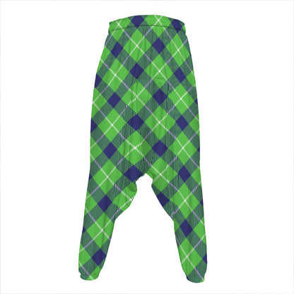 Green Blue And White Plaid Pattern Print Hammer Pants