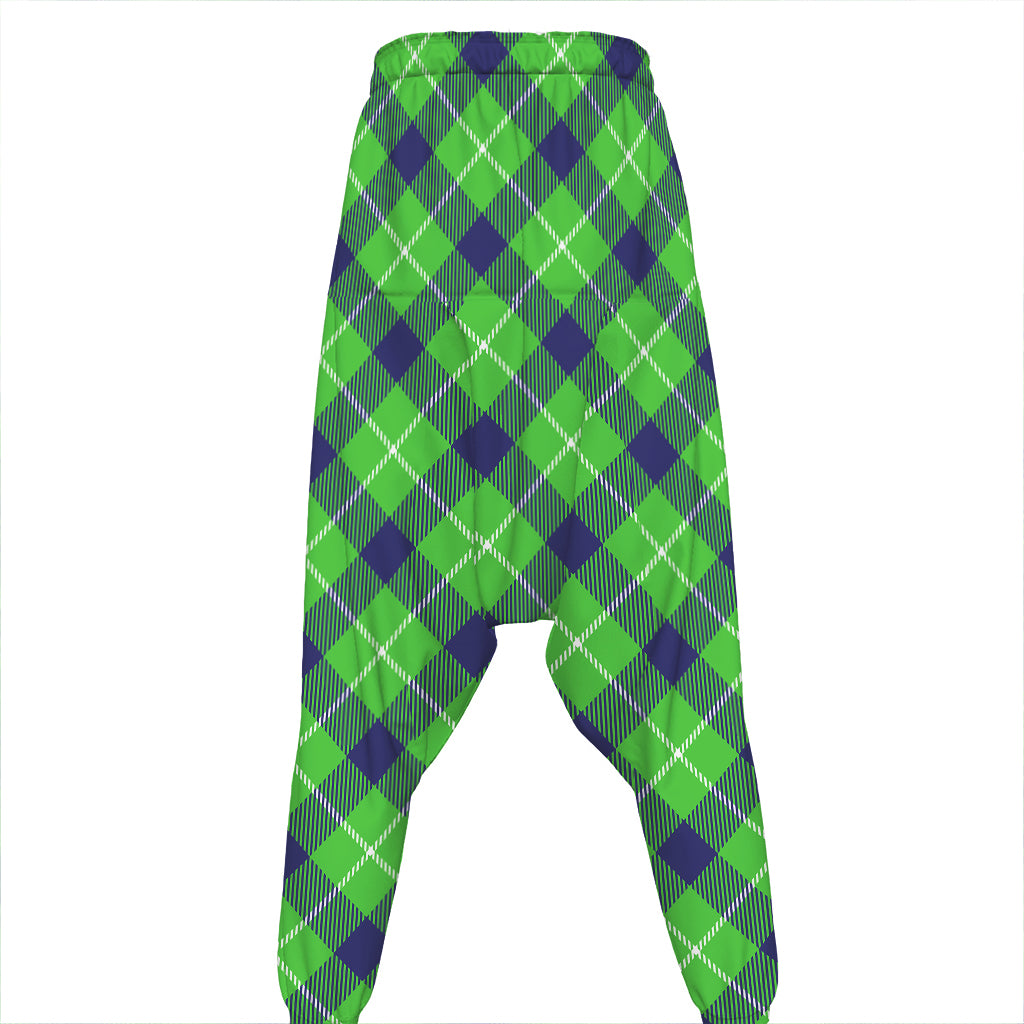 Green Blue And White Plaid Pattern Print Hammer Pants