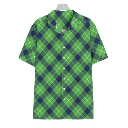 Green Blue And White Plaid Pattern Print Hawaiian Shirt