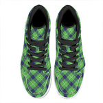 Green Blue And White Plaid Pattern Print High Top Leather Sneakers