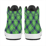 Green Blue And White Plaid Pattern Print High Top Leather Sneakers