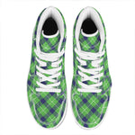 Green Blue And White Plaid Pattern Print High Top Leather Sneakers