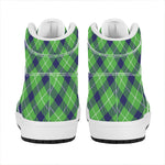 Green Blue And White Plaid Pattern Print High Top Leather Sneakers