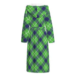 Green Blue And White Plaid Pattern Print Hooded Bathrobe