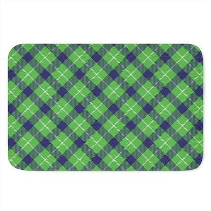 Green Blue And White Plaid Pattern Print Indoor Door Mat